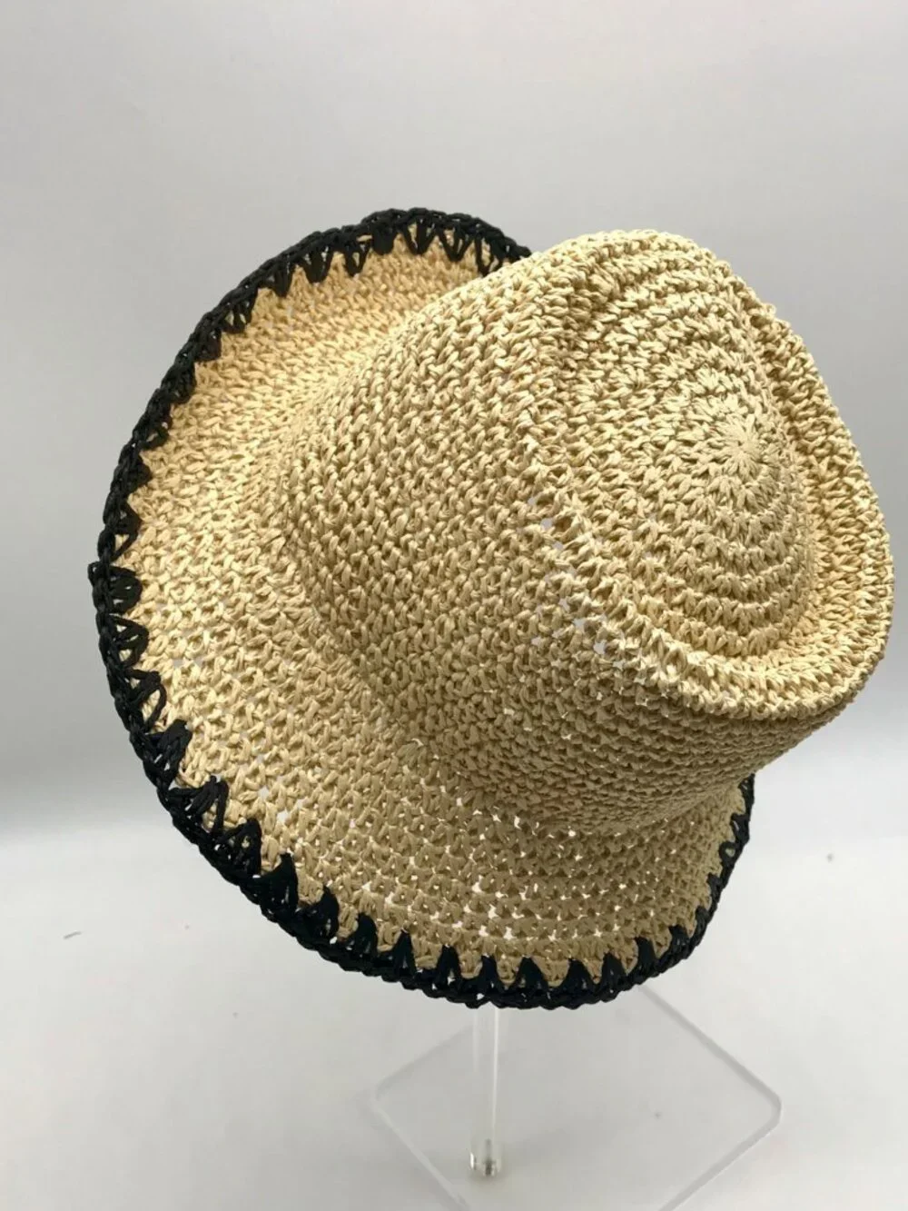 I.N.C. International Concepts Medium Beige & Black Crochet Bucket Hat
